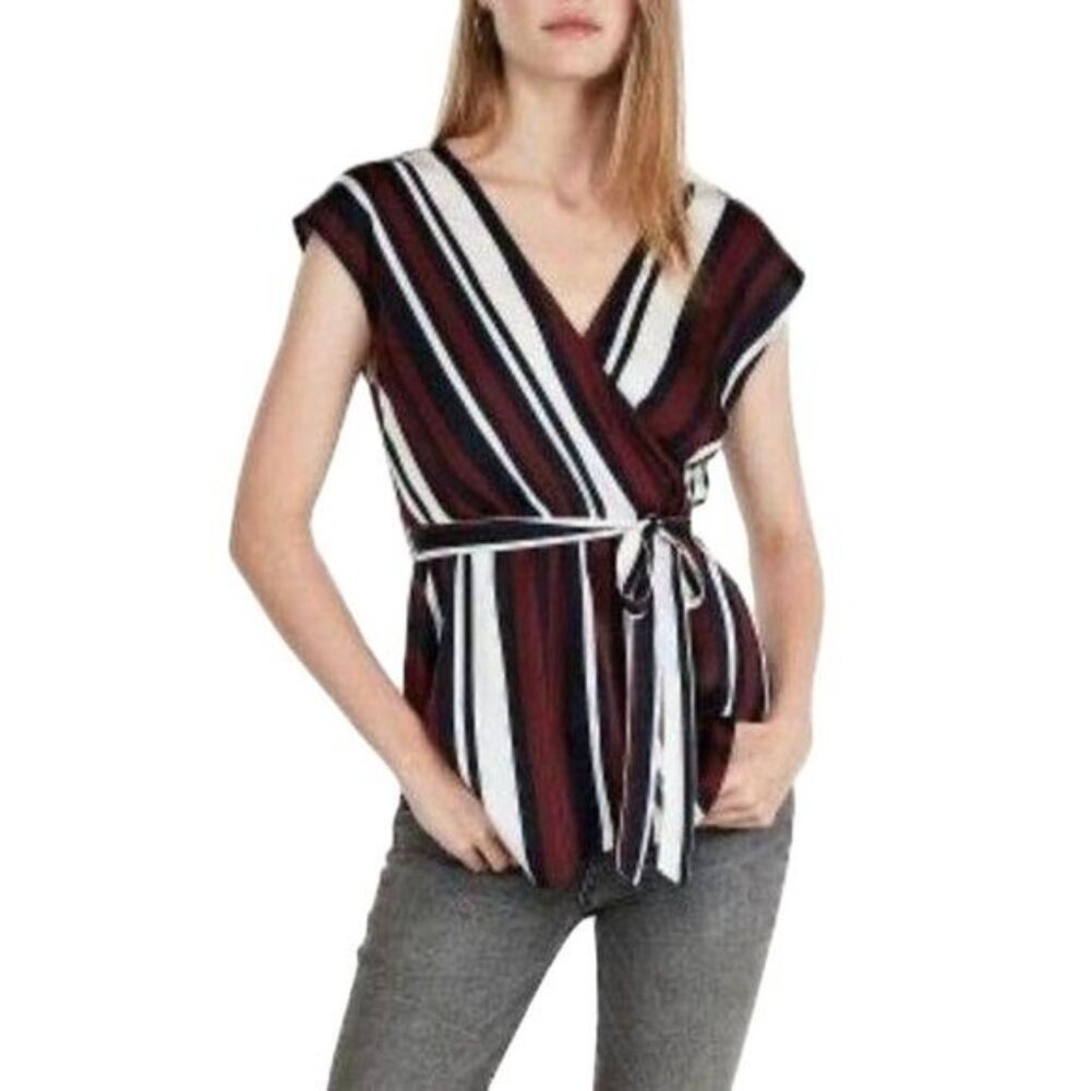 EXPRESS Striped Asymmetrical Hem Surplice Wrap‎ Blouse Medium